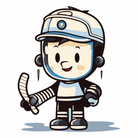 Cartoon illustration of a boy wearing a helmet and holding a hoc