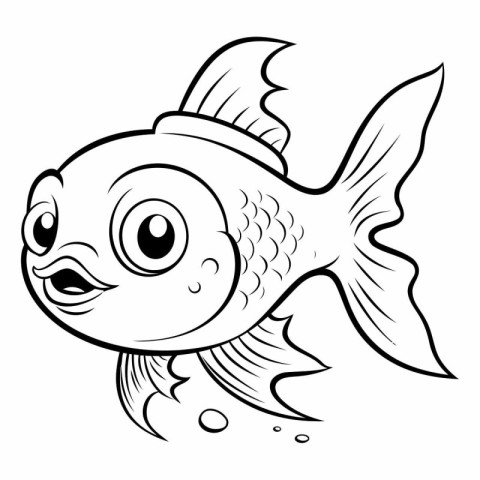 Black and White Cartoon Illustration of Cute Fish Animal Charact