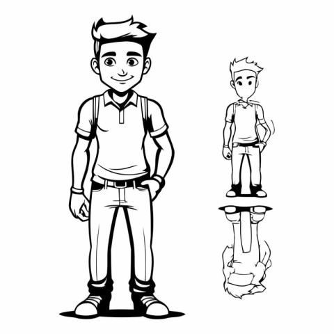 Vector illustration of a young man in casual clothes. Black and