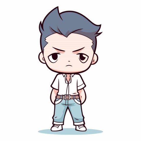 Angry Boy Wearing Jeans and T-shirt Vector Illustration