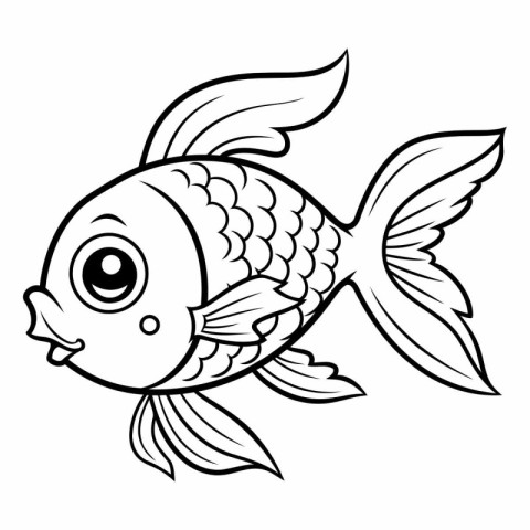 Black and White Cartoon Illustration of Cute Fish Animal Charact