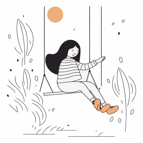 Girl sitting on a swing in a flat style.