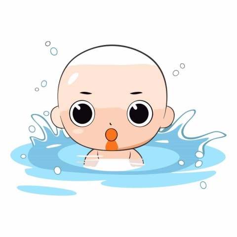 Cute baby swimming in the pool on white background.