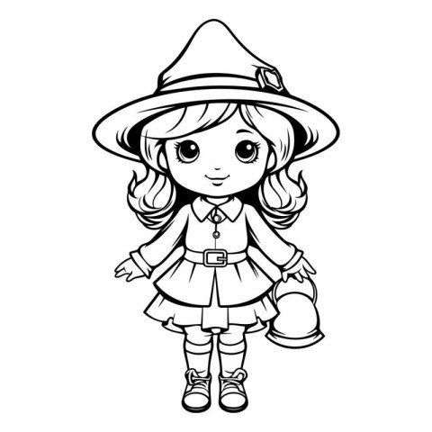 Coloring book for children: girl in a costume of a witch