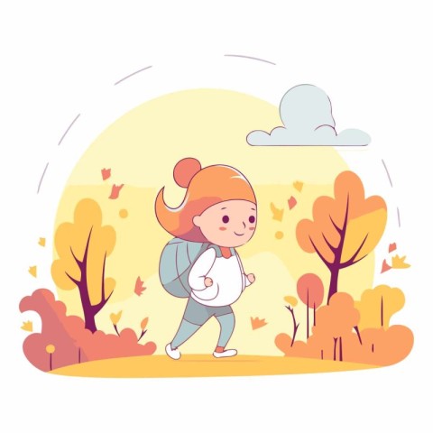 Cute little girl walking in the autumn park.