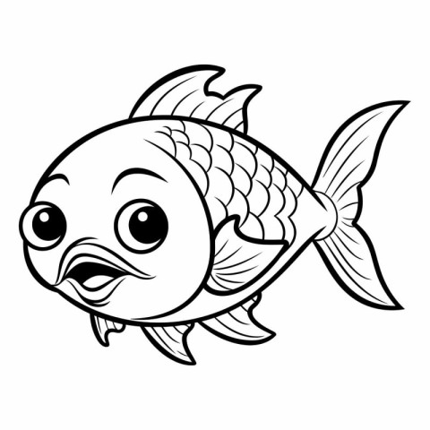 Cute cartoon fish. Black and white vector illustration for color