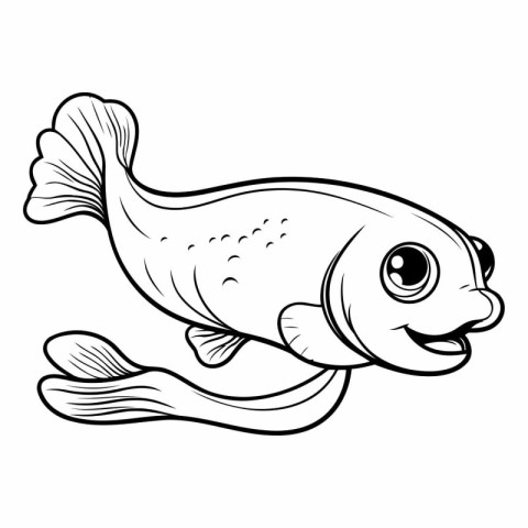 Cute cartoon fish. Black and white vector illustration isolated