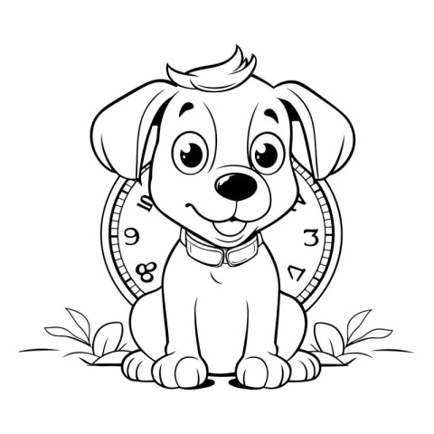 Cute dog with clock. Coloring book for children.