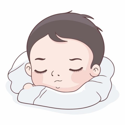 Illustration of a Cute Baby Boy Lying in His Bed