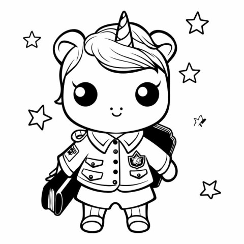 Cute cartoon unicorn with backpack and magic wand.