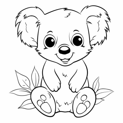 Coloring book for children: Koala with leaves