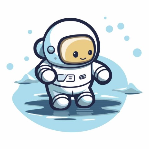 Astronaut sitting in the water. Cute cartoon character