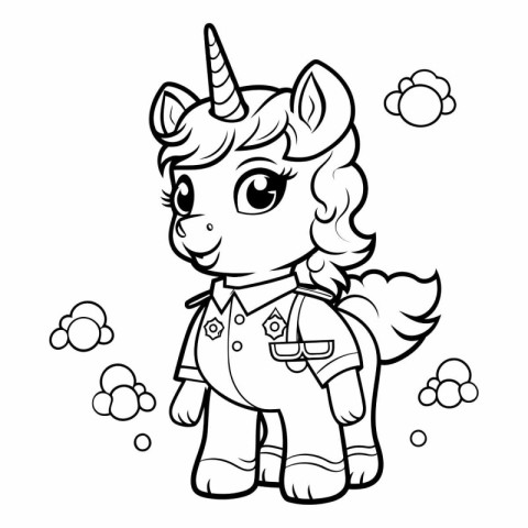 Black and White Cartoon Illustration of Cute Unicorn Fantasy Cha