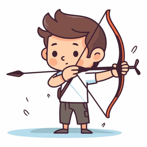 Cute boy aiming with a bow and arrow.