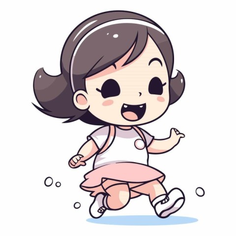 Illustration of a Cute Little Girl Running and Smiling.