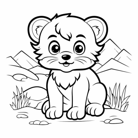 Black and White Cartoon Illustration of Cute Baby Tiger Animal C