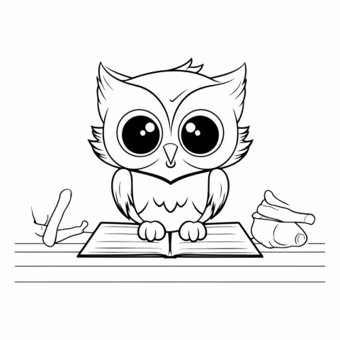 Owl reading a book. Coloring book for children.