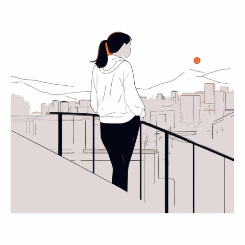 Girl on the balcony of the city in a flat style