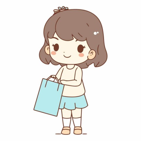 Illustration of a Cute Girl Holding a Shopping Bag and Smiling