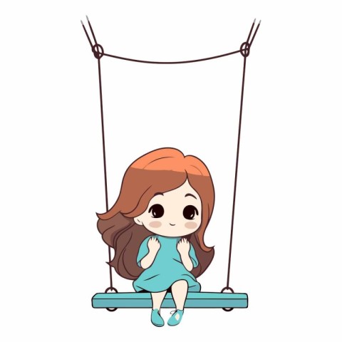 Cute little girl sitting on a swing. Vector cartoon illustration