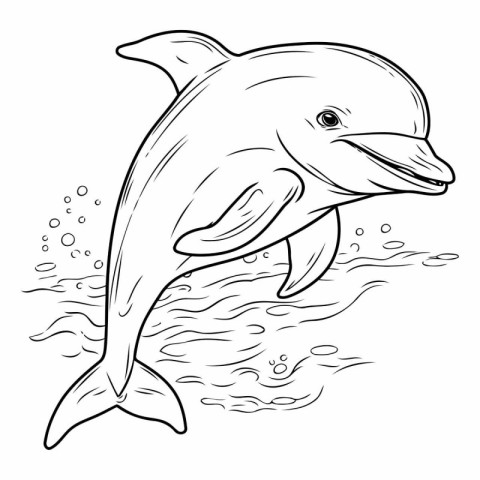 Dolphin jumping out of water. Coloring book for children.