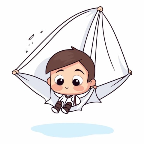 Cute little boy flying in a hammock.