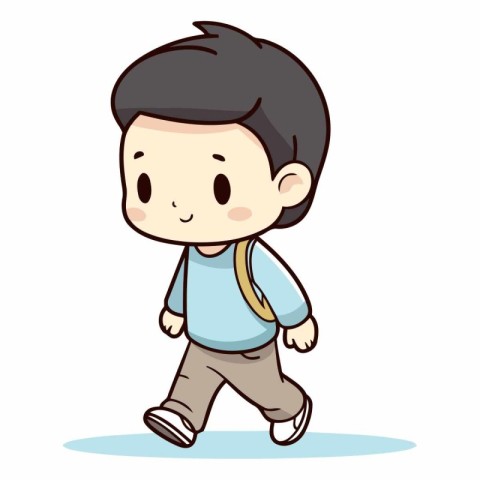 Boy walking hand drawn cartoon vector illustration. Cute boy wal