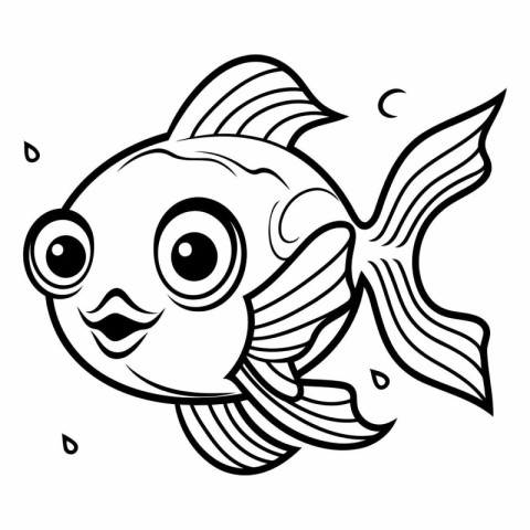 Black and White Cartoon Illustration of Cute Fish Character for