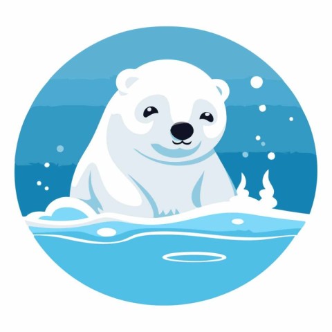 Polar bear in the water in cartoon style.