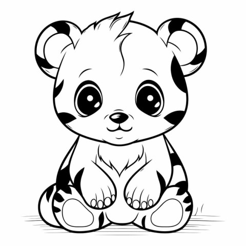 Cute Cartoon Teddy Bear - Black and White Illustration. Vector