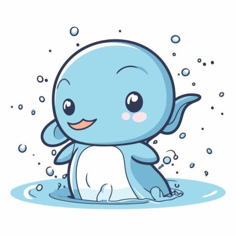 Cute cartoon baby penguin in the water.