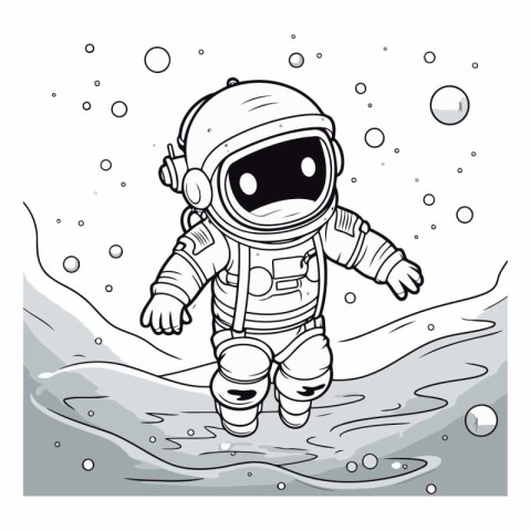 Astronaut in the water. Monochrome vector illustration.