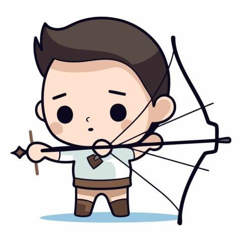 Cute boy with bow and arrow holding bow and arrow vector illustr