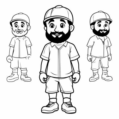 Baseball players cartoon in black and white colors vector illust