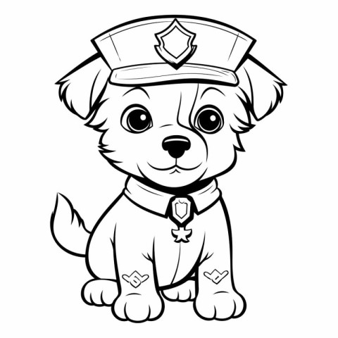 Cute puppy in a police cap and uniform.