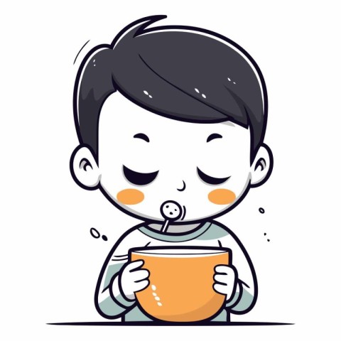 Illustration of a Kid Boy Drinking a Cup of Milk - Vector