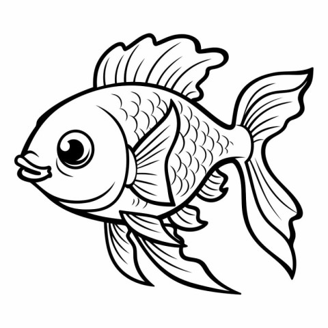 Black and White Cartoon Illustration of a Goldfish or Fish for C