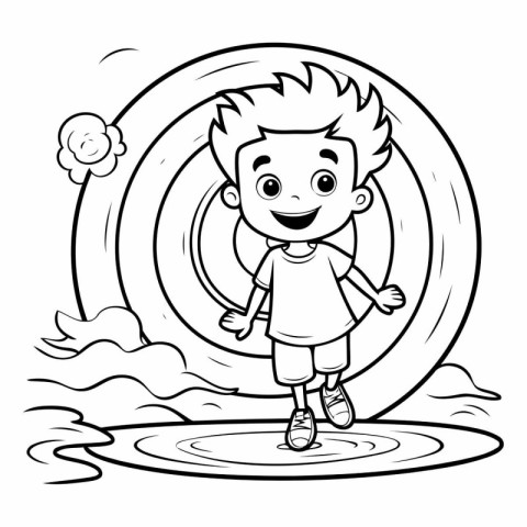 Coloring Page Outline Of a Little Boy Running Through the Water