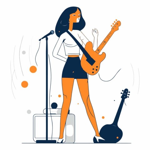 Vector illustration of a girl with a guitar on a white backgroun