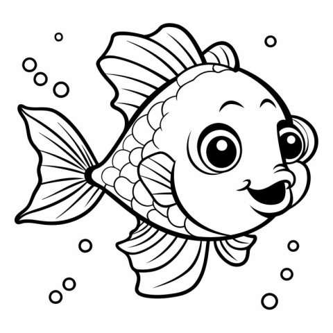 Black and White Cartoon Illustration of Cute Fish Animal Charact