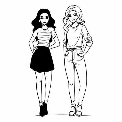 Fashion girls in sketch-style of fashion girls.