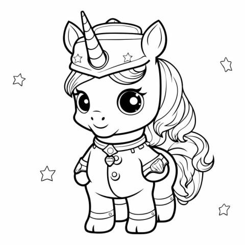 Black and White Cartoon Illustration of Cute Unicorn Fantasy Cha