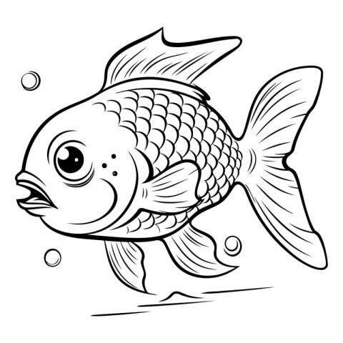 Black and White Cartoon Illustration of Cute Fish Animal Charact