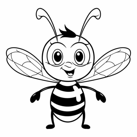 Black and White Cartoon Illustration of Cute Bee Character for C