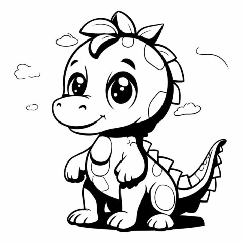 Black and White Cute Dinosaur Cartoon Mascot Character Illustrat