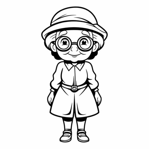 Vector illustration of a little girl in a hat and glasses. Cute