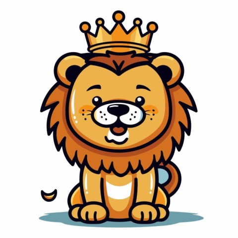 Lion King Cartoon Mascot Character With Crown Vector Illustratio