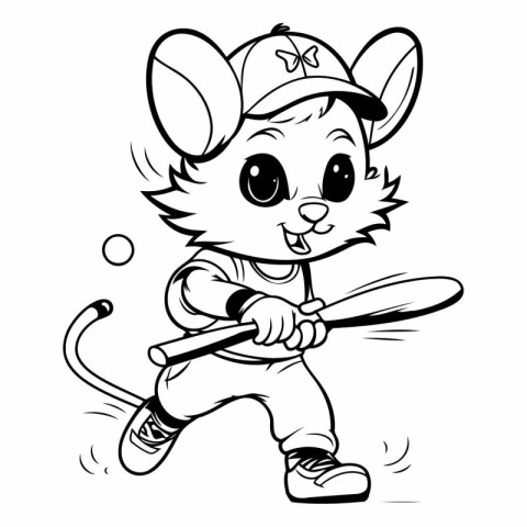 Black and White Cartoon Illustration of Cute Mouse Mascot Charac