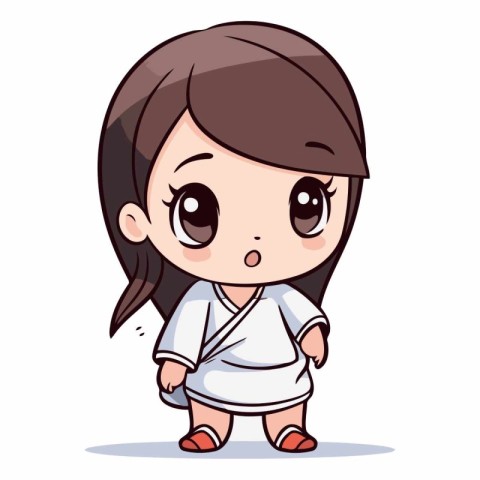 Cute karate girl cartoon vector illustration. Isolated on white