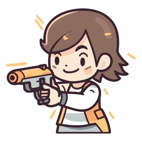 Illustration of a Kid Girl Holding a Gun and Smiling at the Came